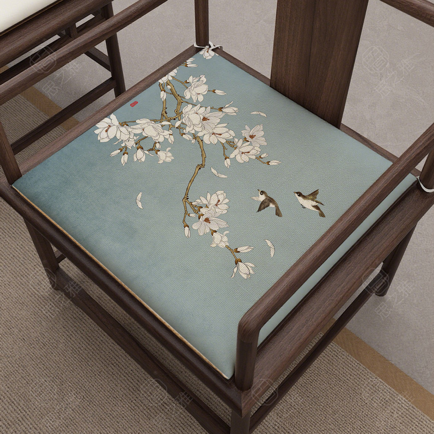 新中式复古花鸟坐垫实木家具椅垫茶桌书房圈椅太师椅防滑海绵垫子,居家布艺,椅垫,淘宝优惠券,粉丝福利购,淘宝优惠卷