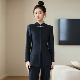 套装 女国风西装 立领唐装 改良版 新中式 茶楼工作服主持人正装 职业装