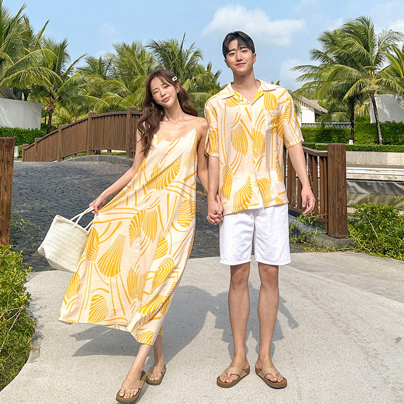 disoo情侣装夏装2026夏季特别的一裙一衣套装沙滩女吊带男衬衫