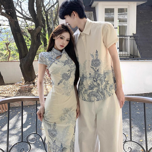 disoo情侣装春装2026新款夏季一裙一衣套装高级新中式旗袍裙衬衫