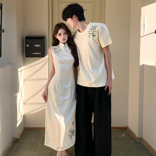disoo情侣装春装2026夏季新款一裙一衣套装高级新中式连衣裙t恤