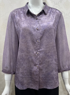 佰仟纳26066新款中老年女装妈妈装夏季新款中袖翻领衬衫纱袖