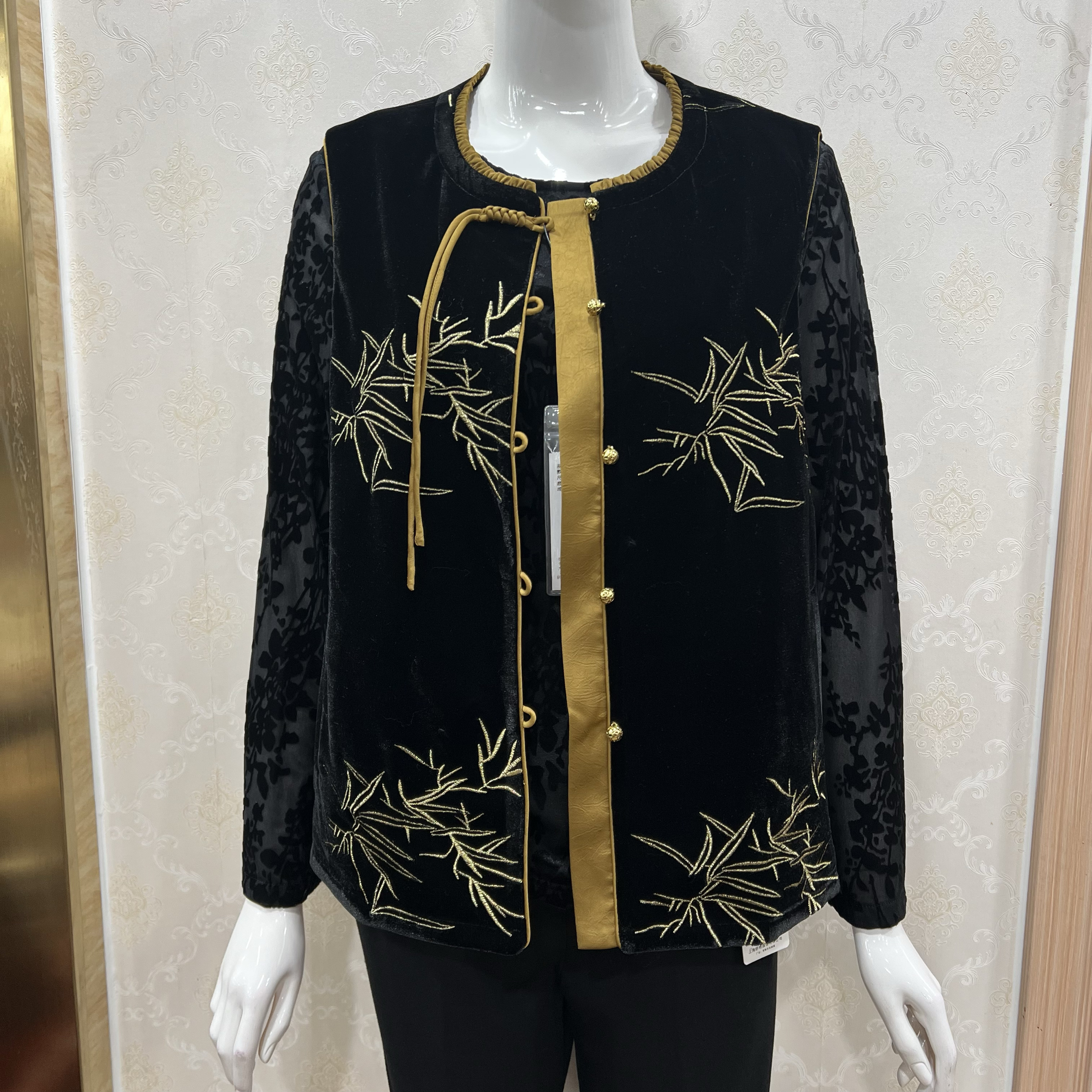 若男佳人65025国风马甲中式坎肩中老年女装妈妈装重工刺绣金丝绒