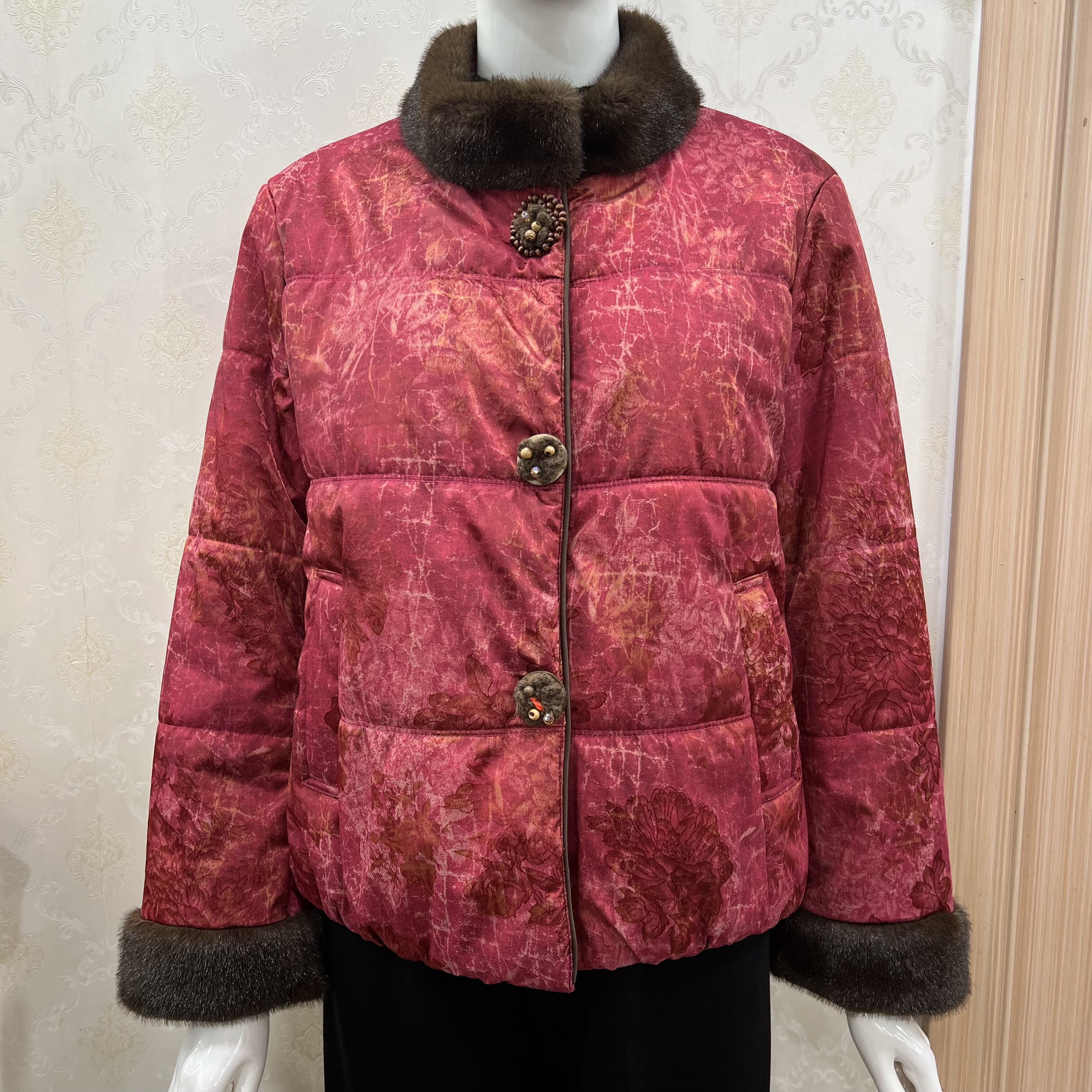 涵秀中年女装妈妈装羊毛棉衣加厚保暖外套中老年国风棉袄