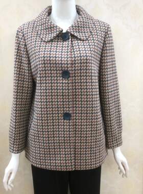 佰仟纳23008专柜正品格纹羊毛外套妈妈春秋外套大码女装奶奶上衣