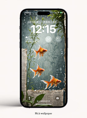 K205金鱼引财源 福禄永相伴 流水生财 iphone4K高清苹果手机壁纸