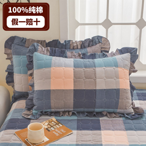 全棉水洗棉枕套一对装夹棉加厚枕巾单人枕头套48X74cm纯棉枕芯套