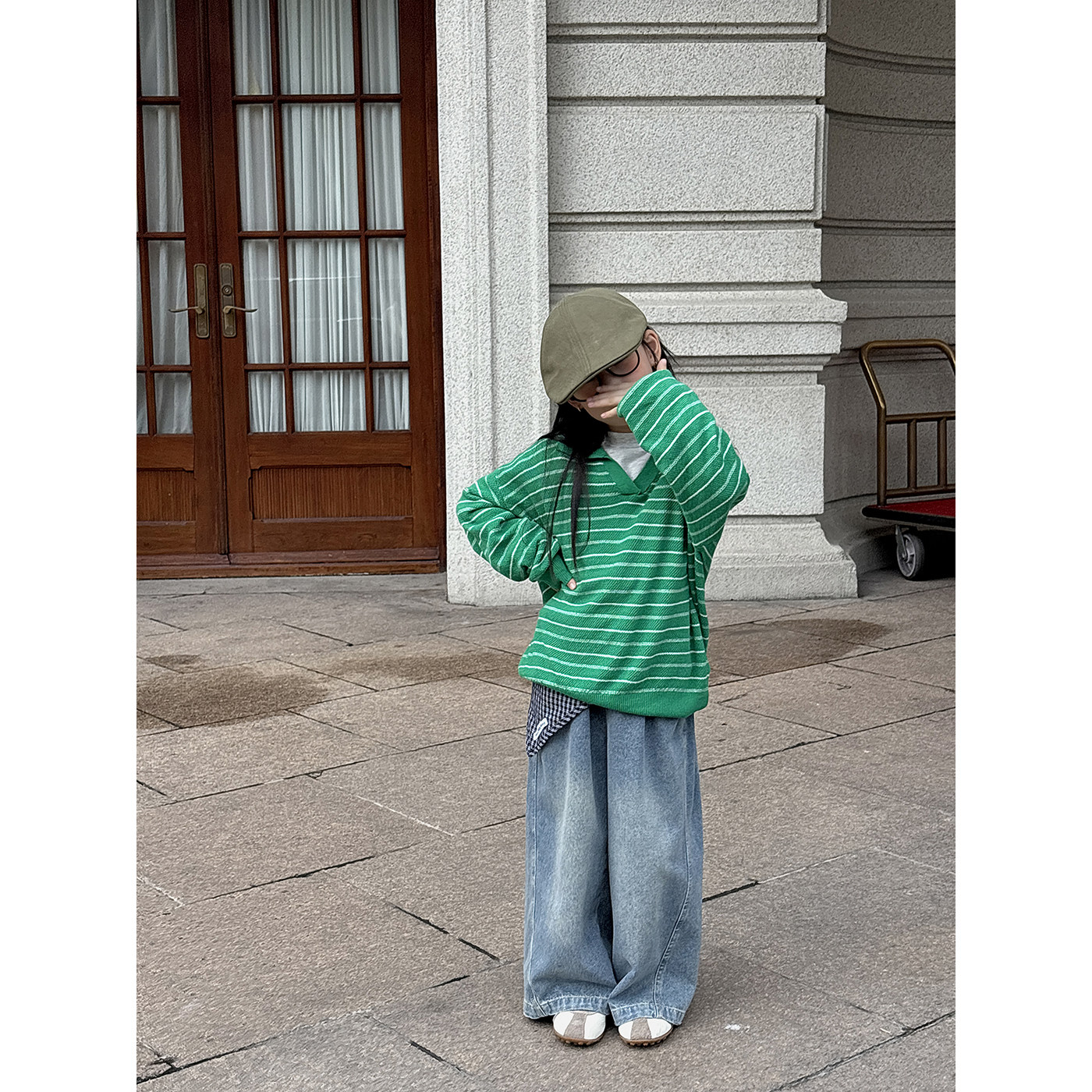 女童韩版宽松百搭条纹设计感卫衣