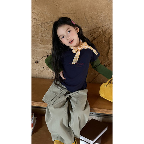 女童韩版真两件长袖T恤