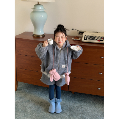 童装毛绒连帽卫衣套装女童冬季