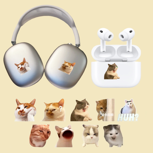 猫meme创意耳机壳搞笑透明贴纸