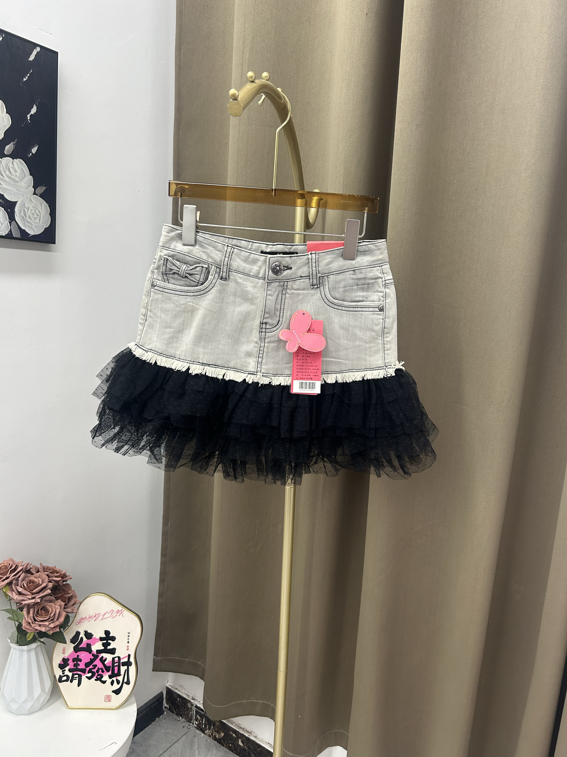 2025高品质夏季新款牛仔拼接网纱半身裙高级辣妹裙气质款