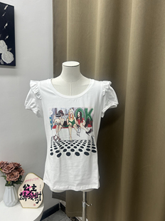 微瑕2025夏季新款时尚百搭圆领宽松休闲收腰荷叶边短袖恤女