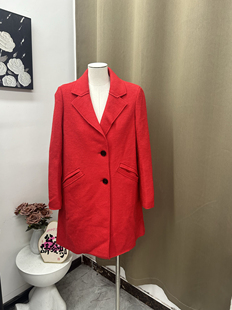 秋冬款时尚百搭显瘦中长款毛呢外套女大衣气质通勤风红色2025