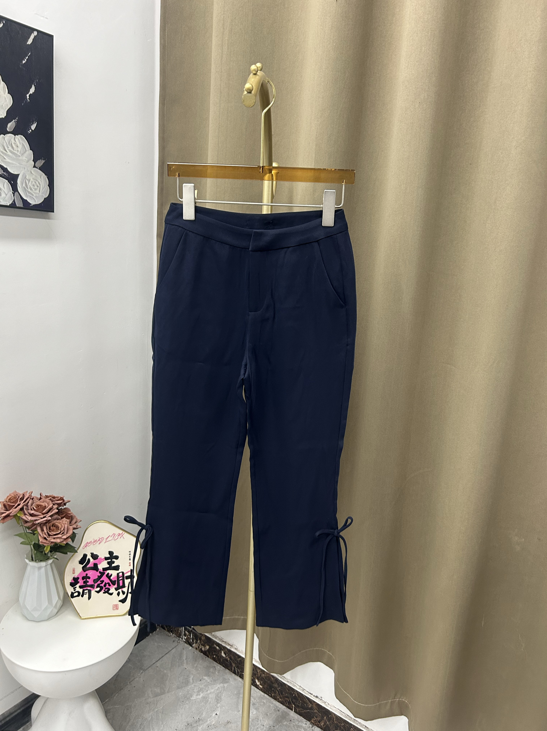2025新款夏季女裤时尚百搭休闲裤中腰显瘦直筒微喇简约款九分裤