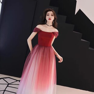 星空渐变裙晚礼服梦幻学生长款很仙的公主成年女气场女王连衣裙超