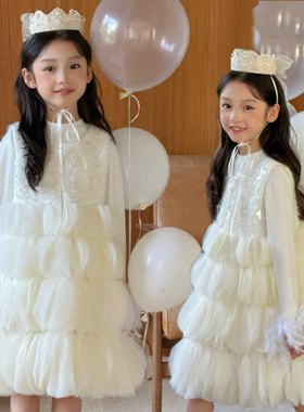 kw家女童轻奢公主裙无袖背心裙生日2025秋冬儿童蓬蓬表演礼服裙