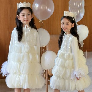 kw家女童轻奢公主裙无袖 背心裙生日2025秋冬儿童蓬蓬表演礼服裙