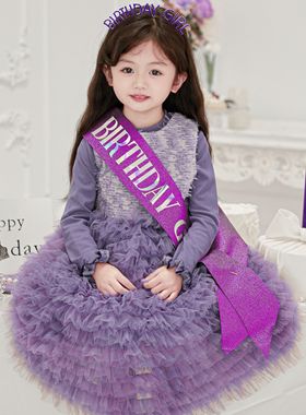 kw家女童生日公主裙春夏女宝宝紫色无袖背心蓬蓬蛋糕礼服蓬蓬长裙