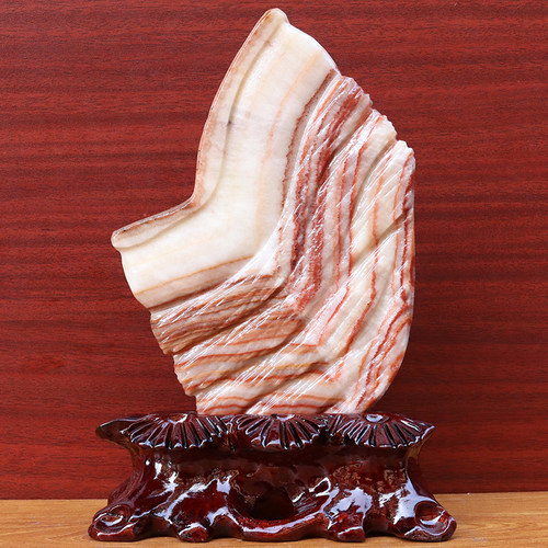 天然石材奇石摆件猪肉石桌面装饰雕刻石摆件15*22*2cm1065g