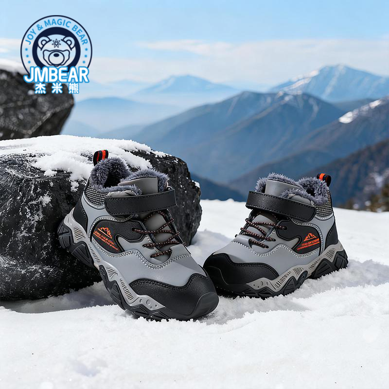 杰米熊童鞋2025冬季新款男童雪地靴大棉皮面加棉加厚棉鞋保暖防风