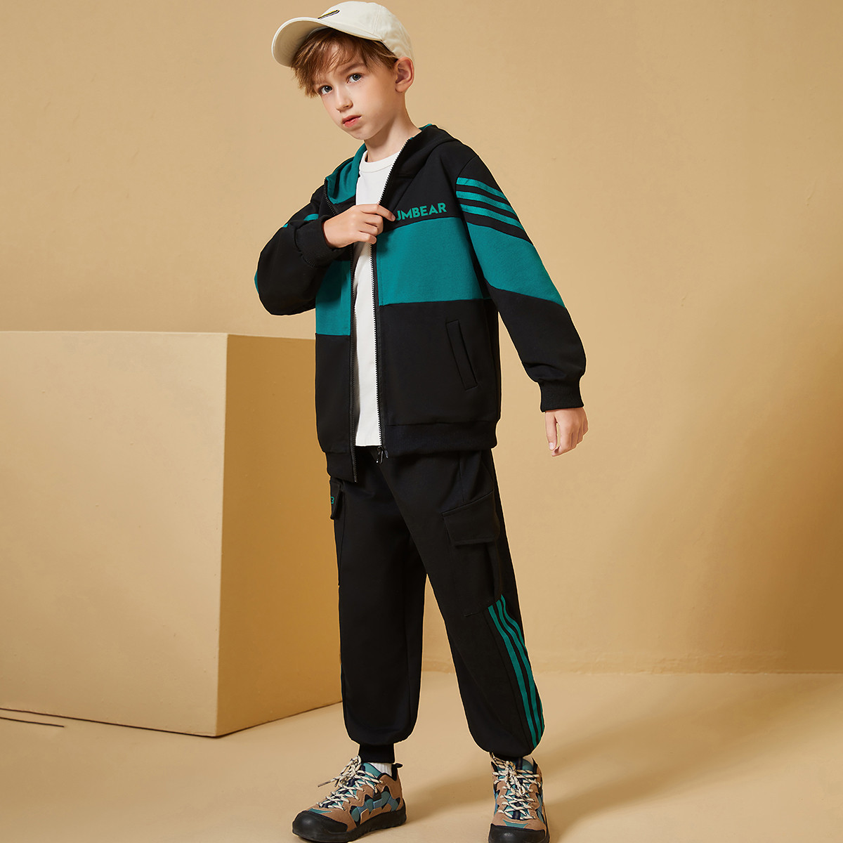 杰米熊童装2024秋季新款男童运动开衫套装儿童两件套套装