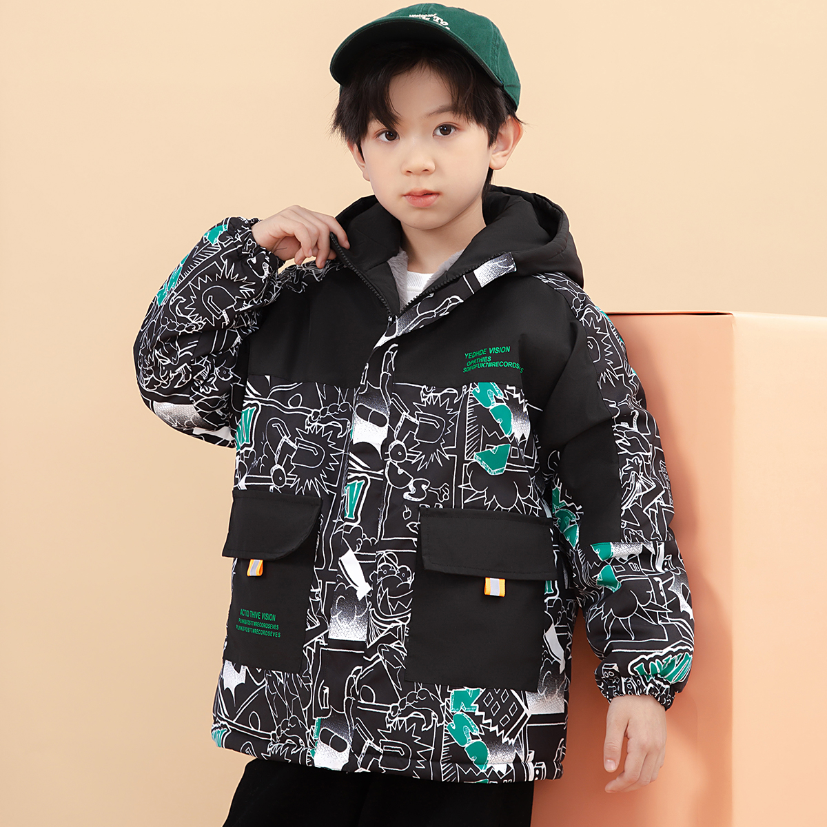 杰米熊童装2024百搭加厚加绒时尚男童外套