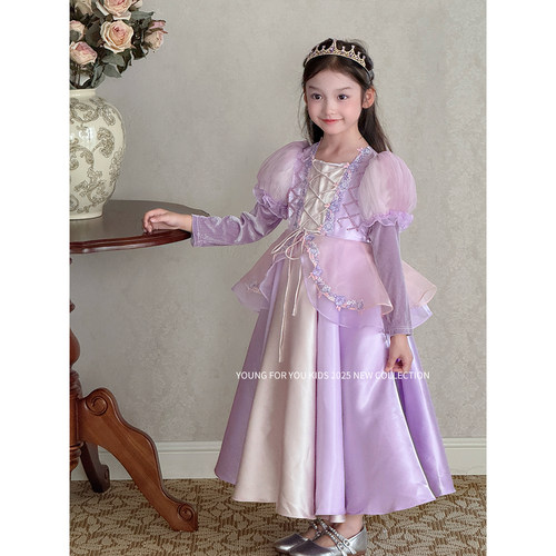 YFY秋冬乐佩公主长发公主紫色公主裙长裙生日礼服高定连衣裙女童