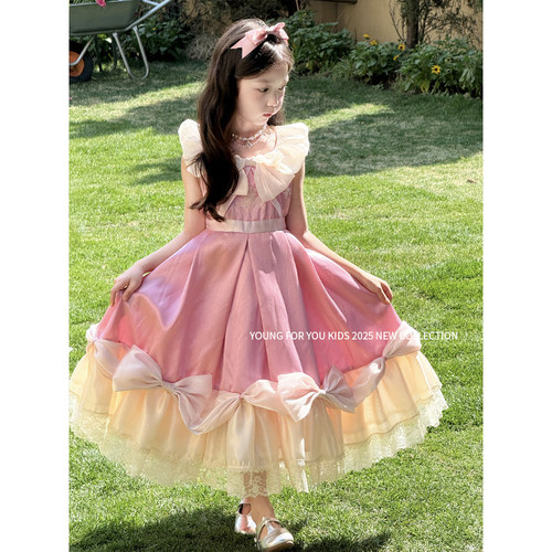 女童春夏粉色灰姑娘公主连衣裙