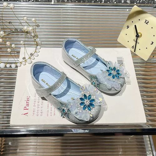 女童艾莎公主单鞋皮鞋水晶公主裙