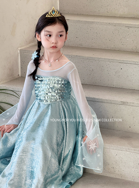 YFY经典钜献！艾莎公主女童连衣裙网纱雪花冰雪奇缘生日礼服超仙