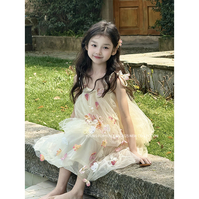 YFY夏季女童花瓣裙套装仙女裙蓬蓬裙连衣裙度假风吊带半裙两件套