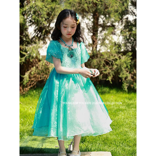 YFY夏季女童绿色美人鱼连衣裙公主裙亮片长裙生日礼服六一爱丽儿