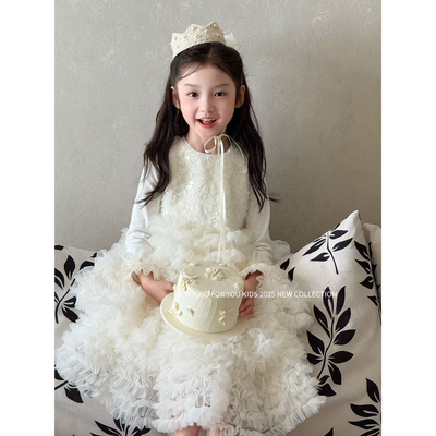 YFY秋冬女童生日背心裙蓬蓬裙套装白月光高级亮片连衣裙女宝礼服