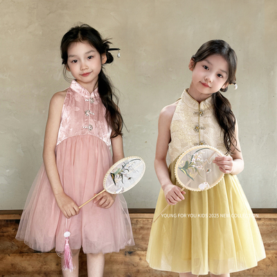 夏女童旗袍裙新中式连衣裙亚麻