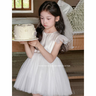 YFY女童夏季白色生日礼服飞袖公主裙连衣裙六一蓬蓬裙周岁韩系