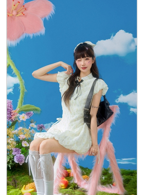 DUBZZY【元气星球】原创花苞修身新中式短袖欧若风连衣裙女L170S2