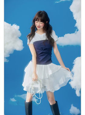 DUBZZY【甜白利】原创设计感小众撞色绑带短袖T恤上衣女T144S24Z