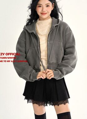 DUBZZY【荒野之上】设计感潮牌重工洗水炒洗卫衣开衫外套女V085S2