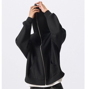 SlowGang美式 拉链贯穿到顶Boxy短宽暗黑嘻哈350G抓绒拉链外套男潮