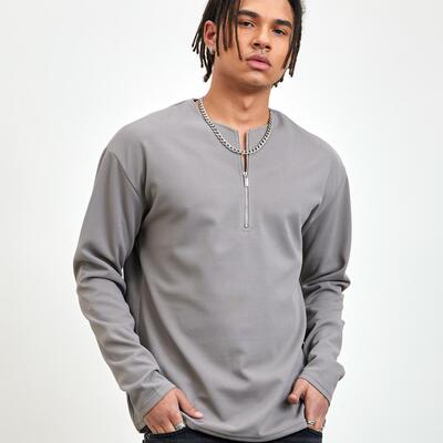 SlowGang半拉链华夫格打底长袖