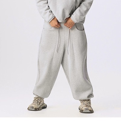 SlowGang美式西海岸350G纯色抓绒嘻哈重磅宽松阔腿休闲卫裤男潮牌