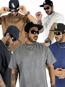 男 SlowGang美式 嘻哈麂皮绒重磅短袖 CleanFit纯色宽松小领口t恤潮