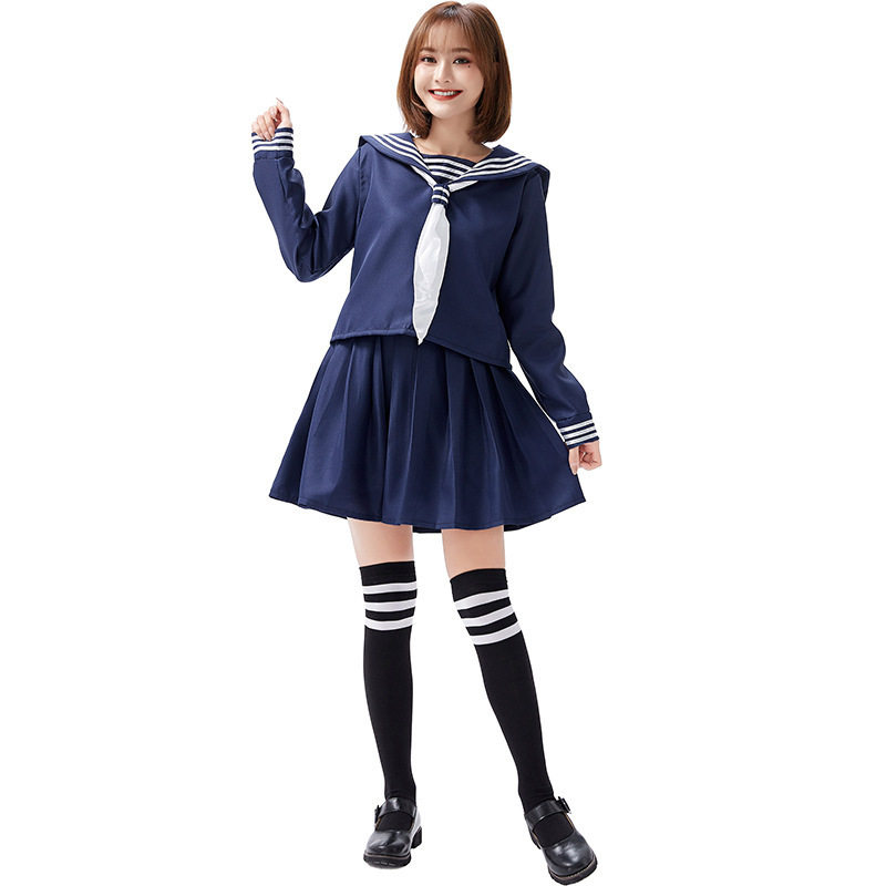 万圣节藏蓝色学生装服双色领巾分体学生制服JK水手服班cosplay服