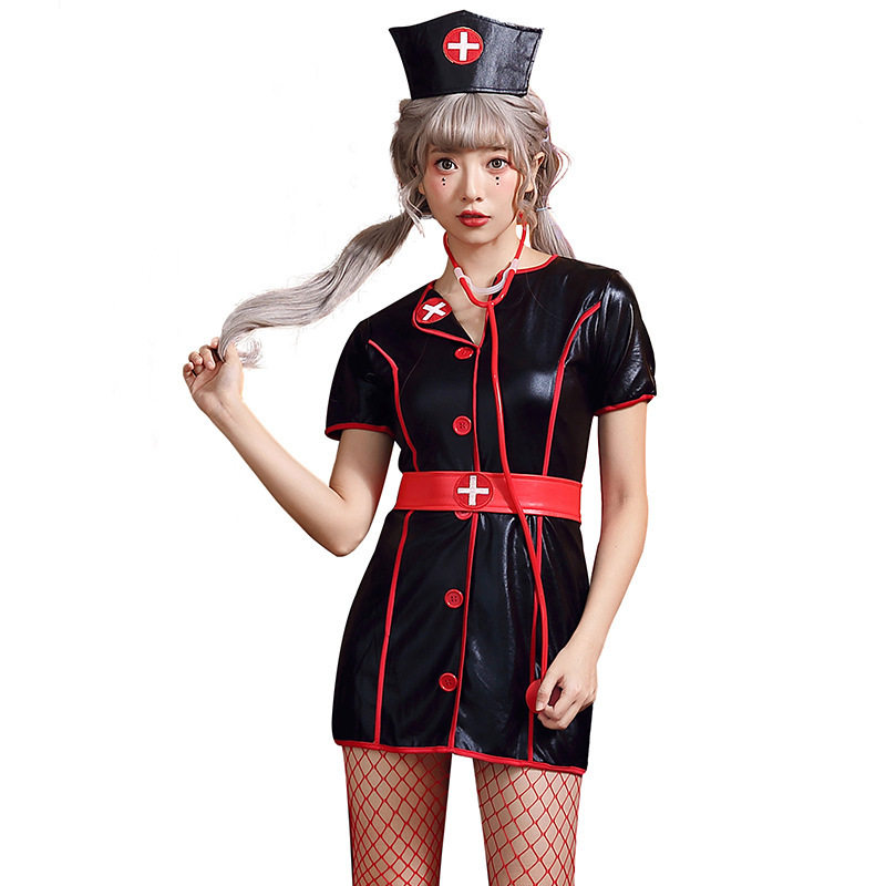 万圣节P皮黑色护士COSPLAY性感服
