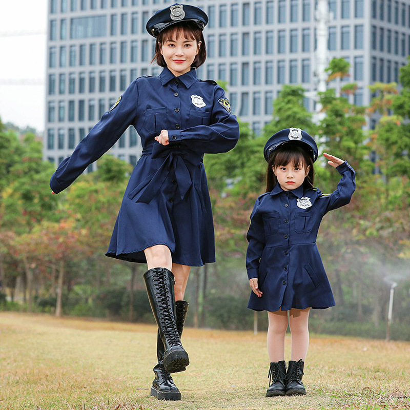 亲子警官COS连衣裙收腰A字裙
