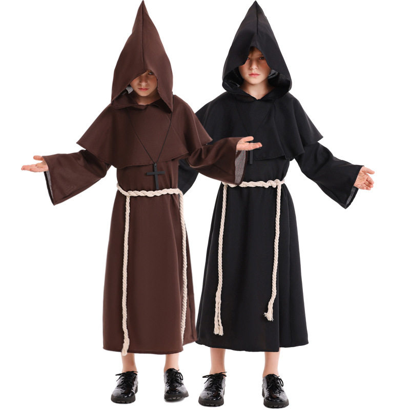 儿童万圣节中性棕色黑色僧侣服