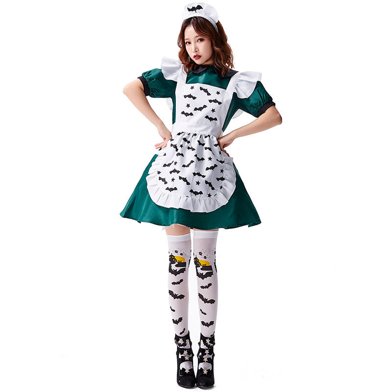 万圣节邪恶蝙蝠cosplay绿色短裙连衣裙亲子装魔法仆人装演出服装