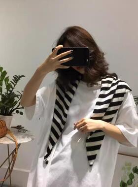 春夏大款羊绒条纹三角型披肩拼色三角围巾减龄百搭保暖护颈配饰女