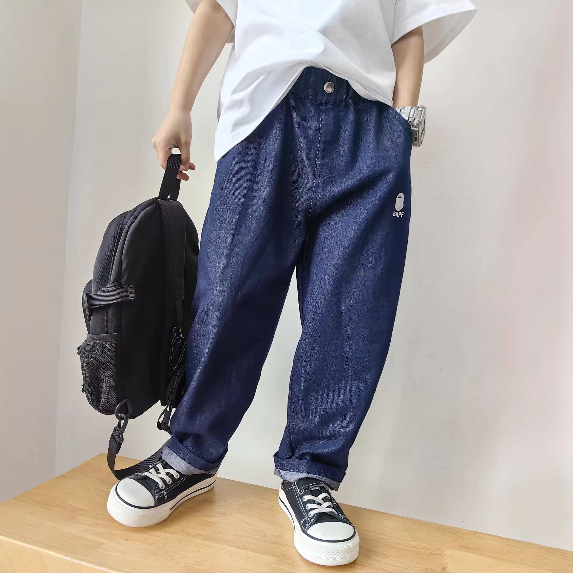 25秋新款薄款儿童不掉色牛仔裤帅气男童口袋哈伦裤中大童宽松长裤,童装/婴儿装/亲子装,儿童牛仔裤,淘宝优惠券,粉丝福利购,淘宝优惠卷